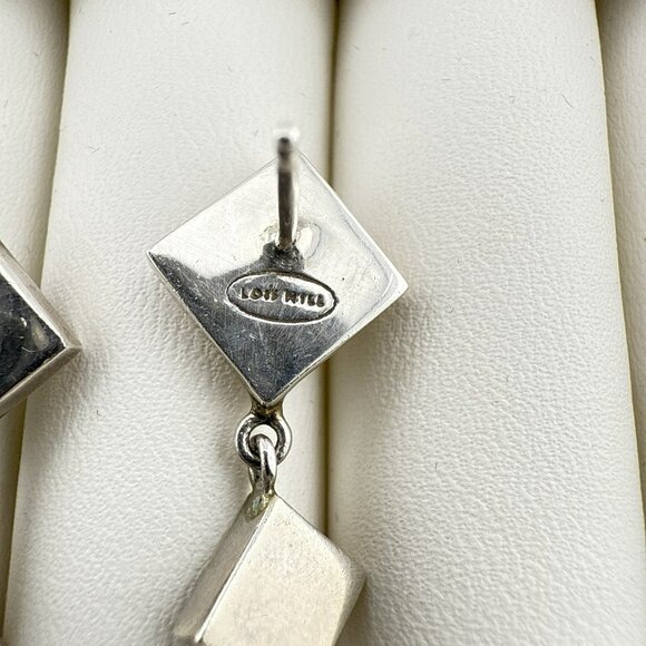 Vintage Lois Hill Earrings Sterling Silver Dangle Granulated Geometric Modernist - Picture 8 of 9